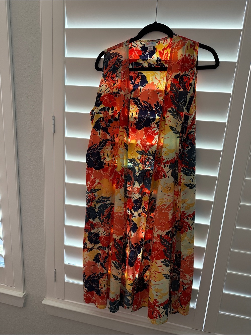 LuLaRoe Sleeveless Floral Duster in Orange, Yellow, Navy